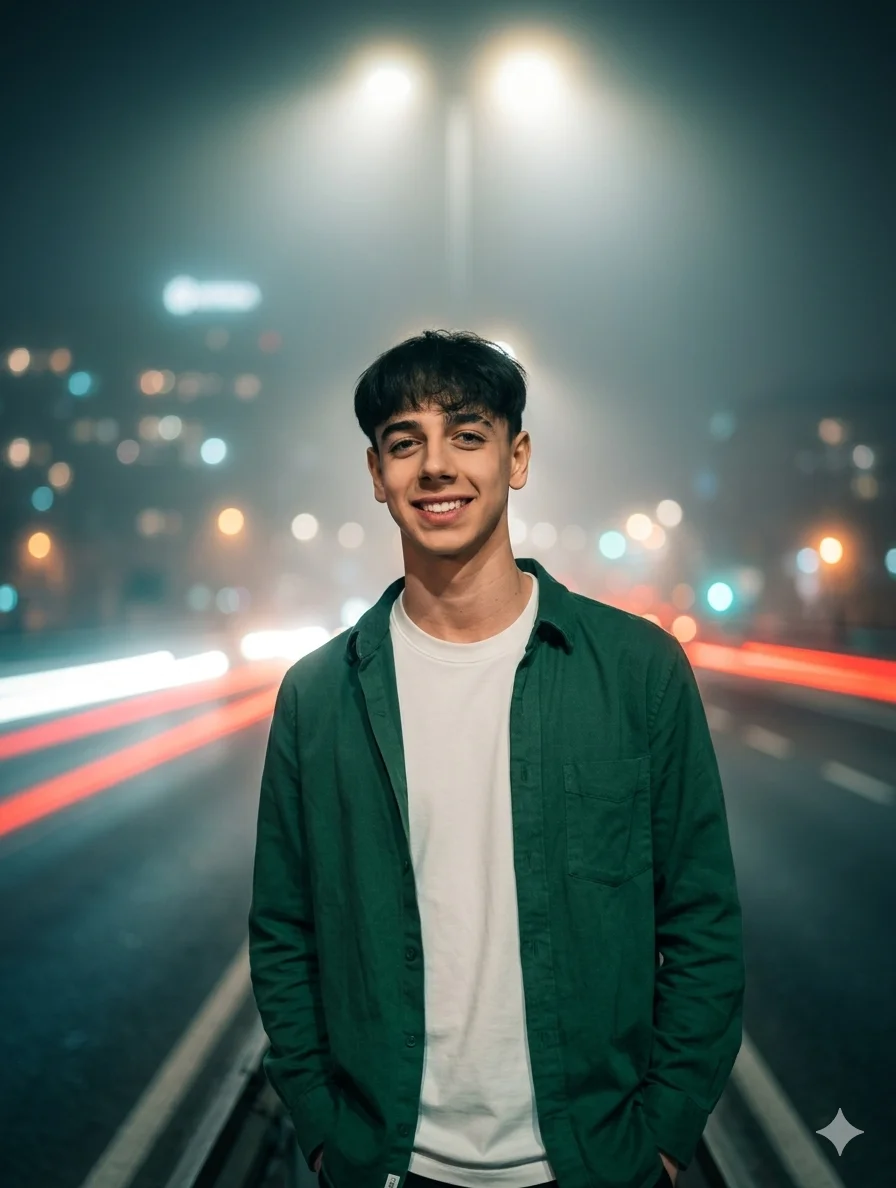 Boys Gemini AI Prompt Neon Nights Cinematic Pose5