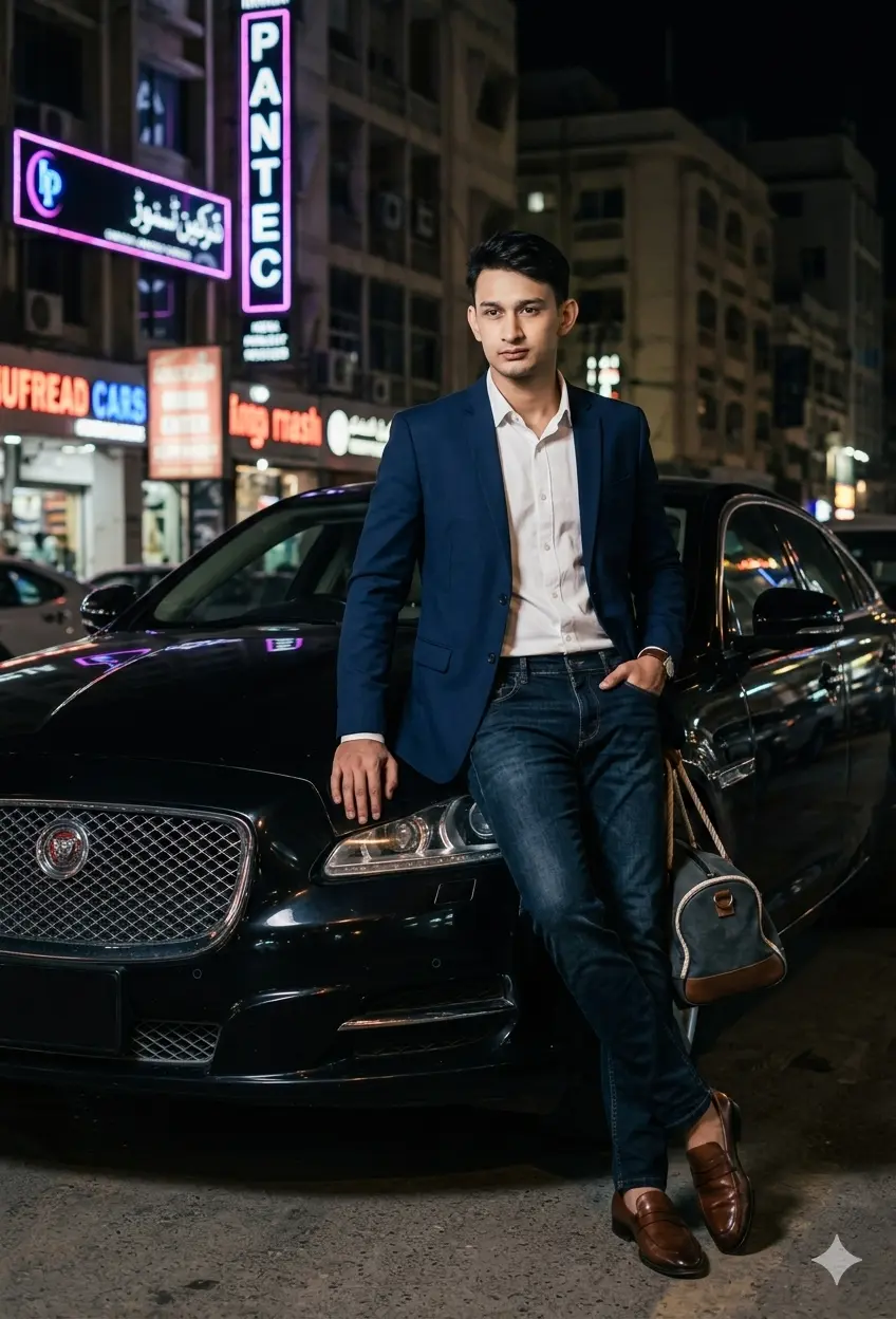 Boys Gemini Prompt With Jaguar Car Pose2 Smart Casual Elegance