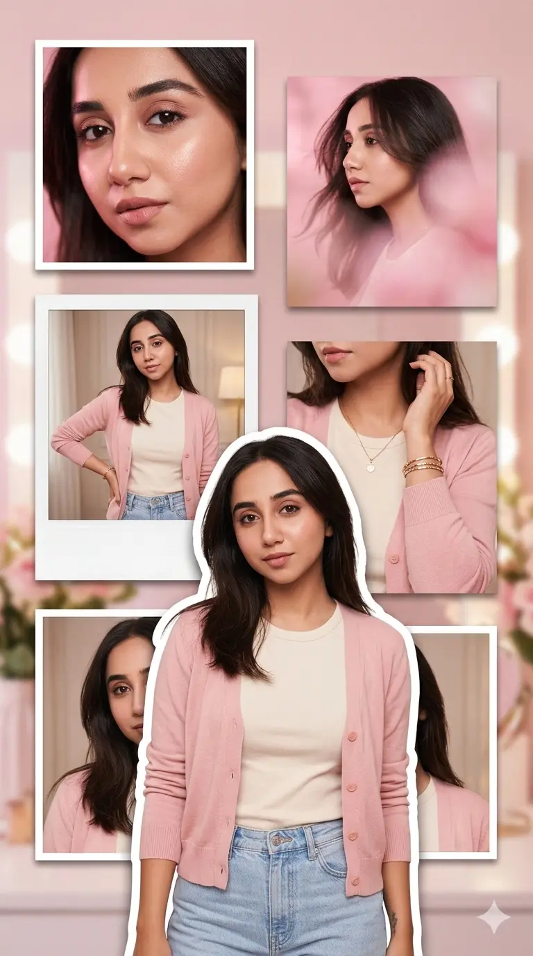 Gemini AI Photo Editing Prompt For Girl Soft Pink Collage