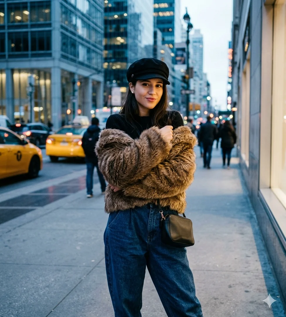 Brown Fur Coat on City Street