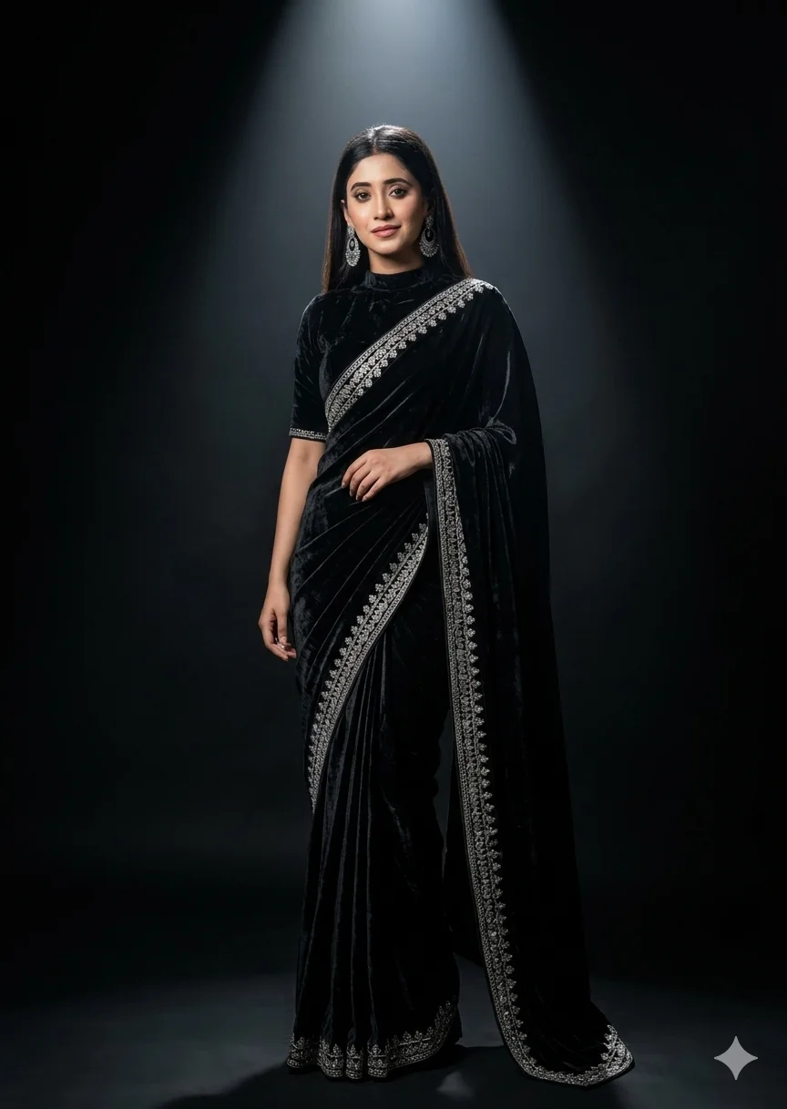 Gemini AI Saree Photo Prompt Black Velvet Saree