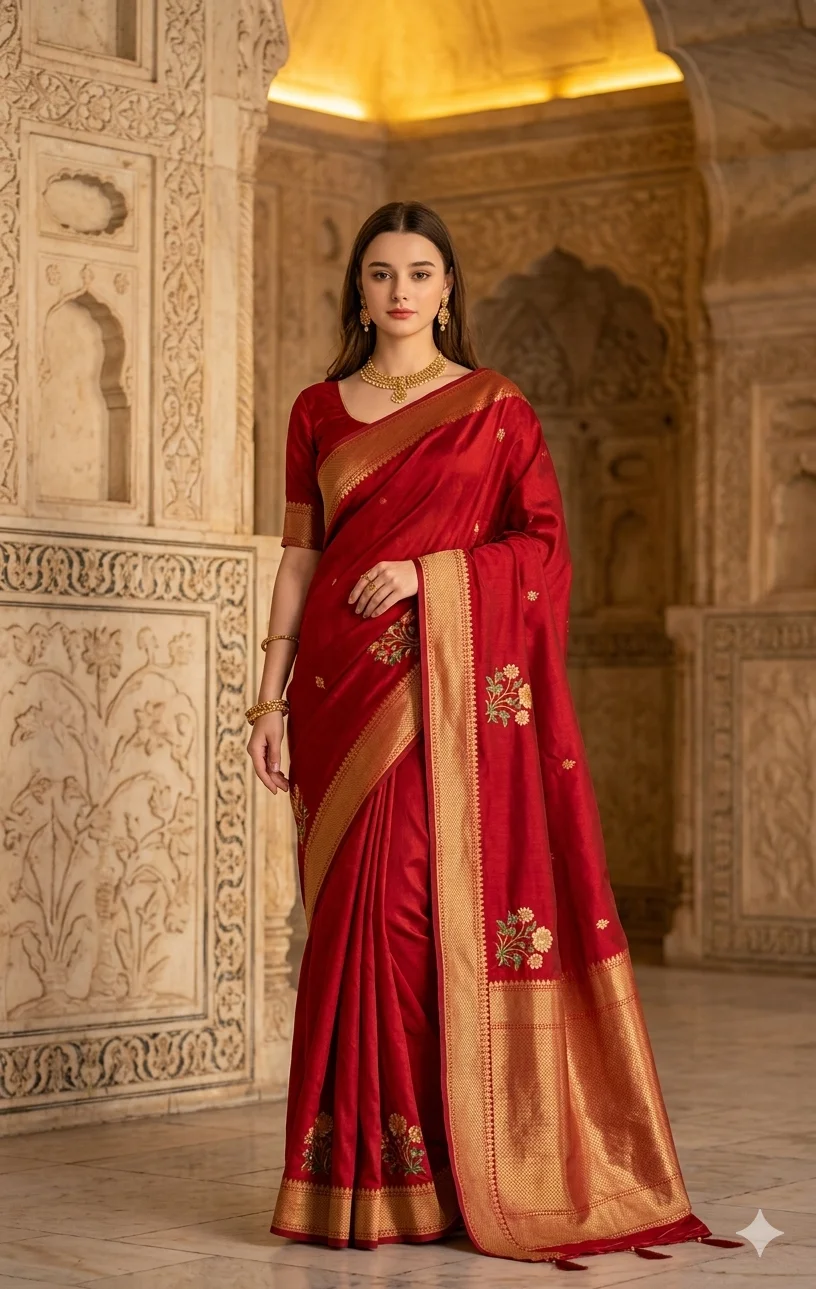 Gemini AI Saree Photo Prompt Traditional Red Saree Portrait