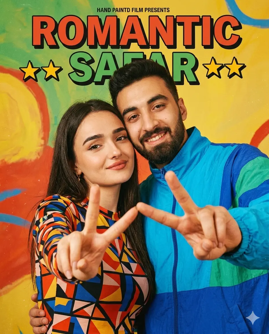 Gemini Couple Photo Prompt 90s Poster