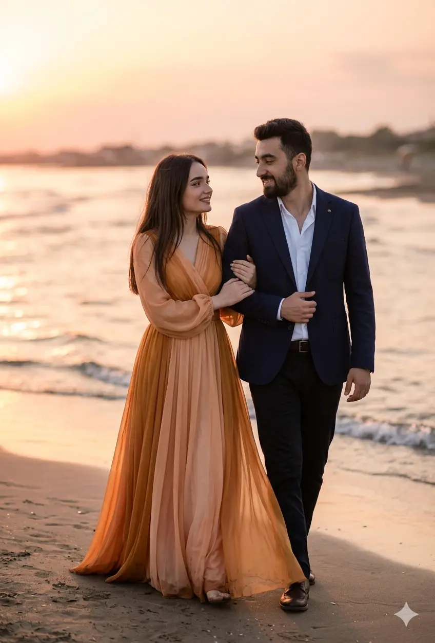Gemini Couple Photo Prompt for Beach Sunset