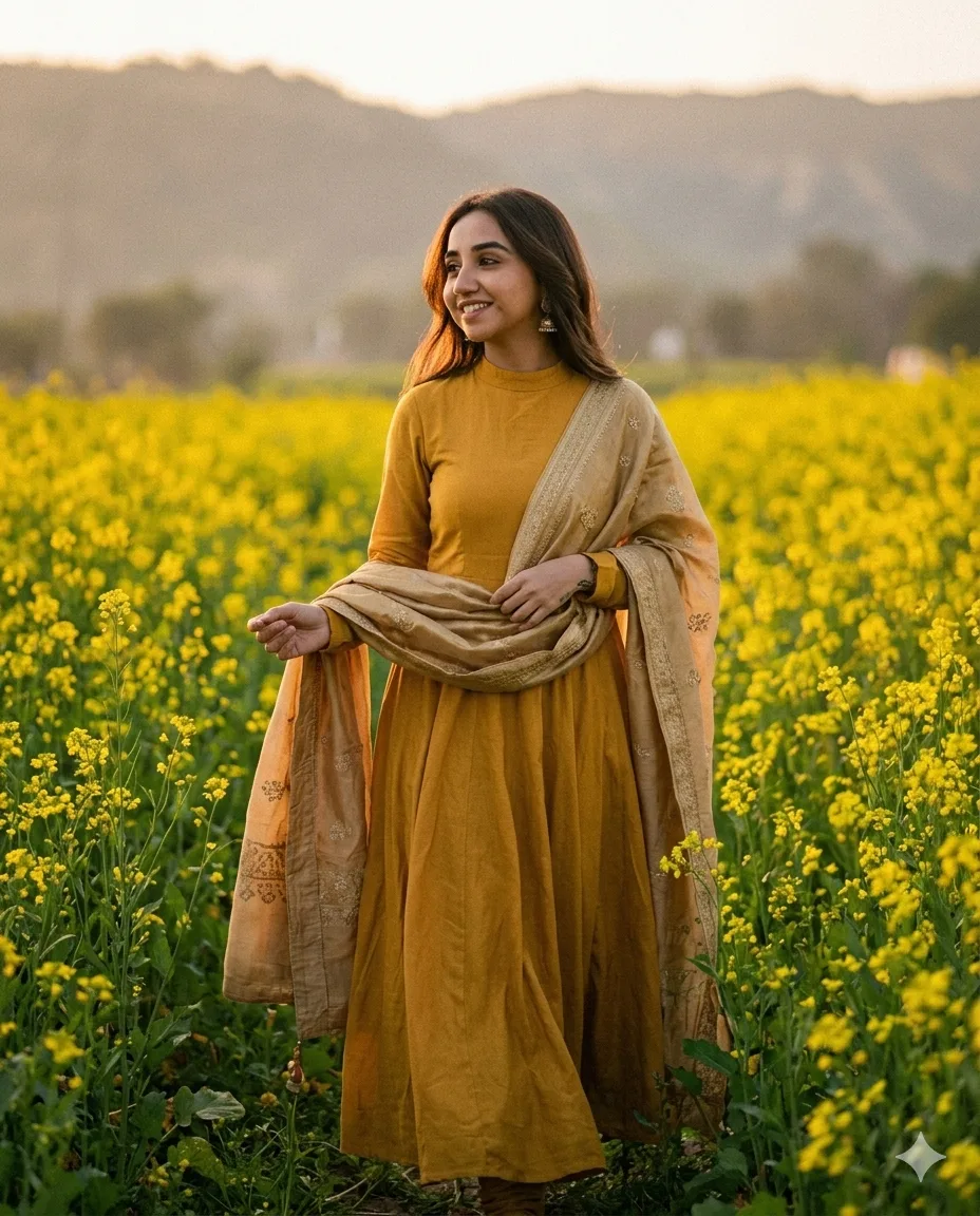 Gemini Girl Photo Prompt for Bollywood Mustard Field