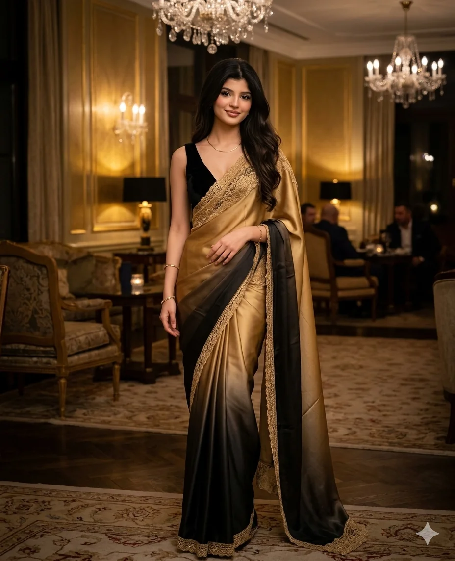 Stunning Gemini AI Saree Photo Prompt for a Glamorous Evening Look Standing Elegantly Stunning Gemini AI Saree Photo Prompt for a Glamorous Evening Look Standing Elegantly