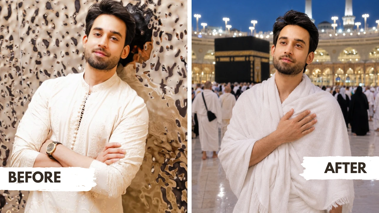 Hand on Heart Kaaba Portrait Prompt