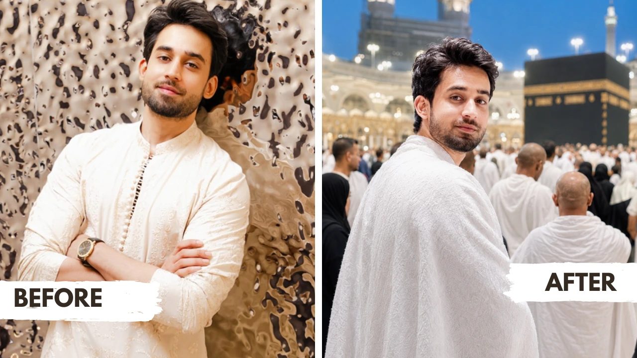 Looking Back Ihram Portrait Prompt