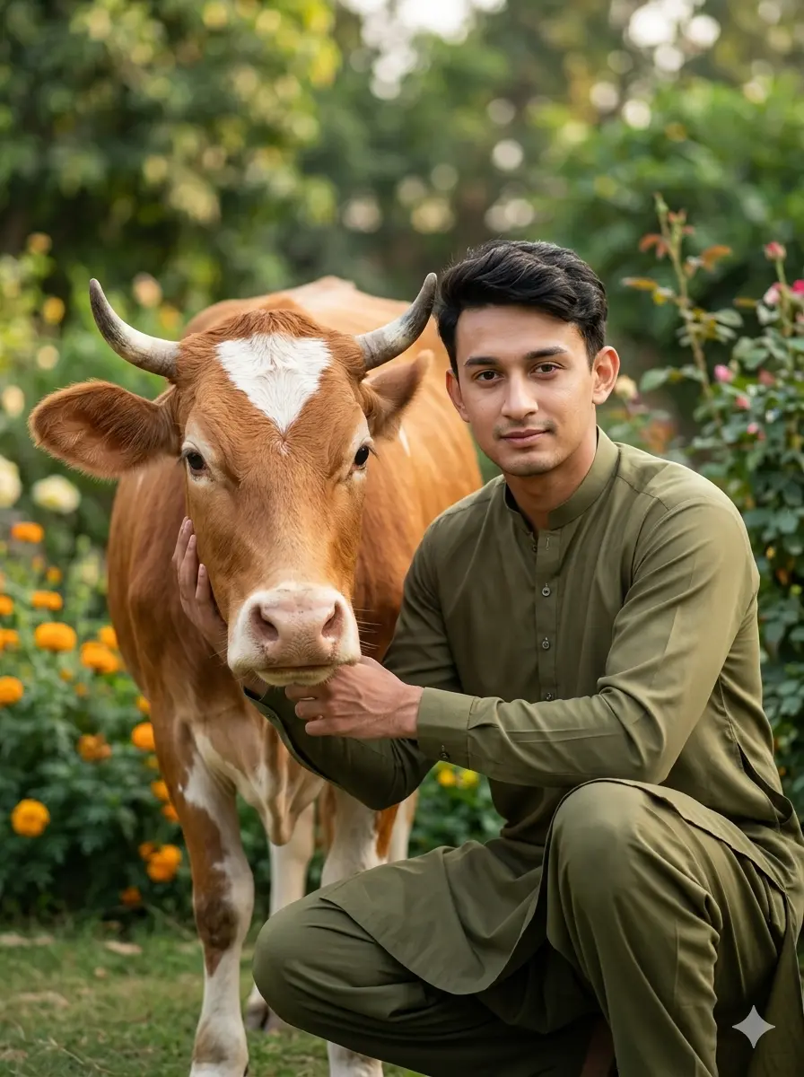 Eid Ul Adha Gemini Ai Boy Animal Garden Portrait Closeup Garden Close-Up