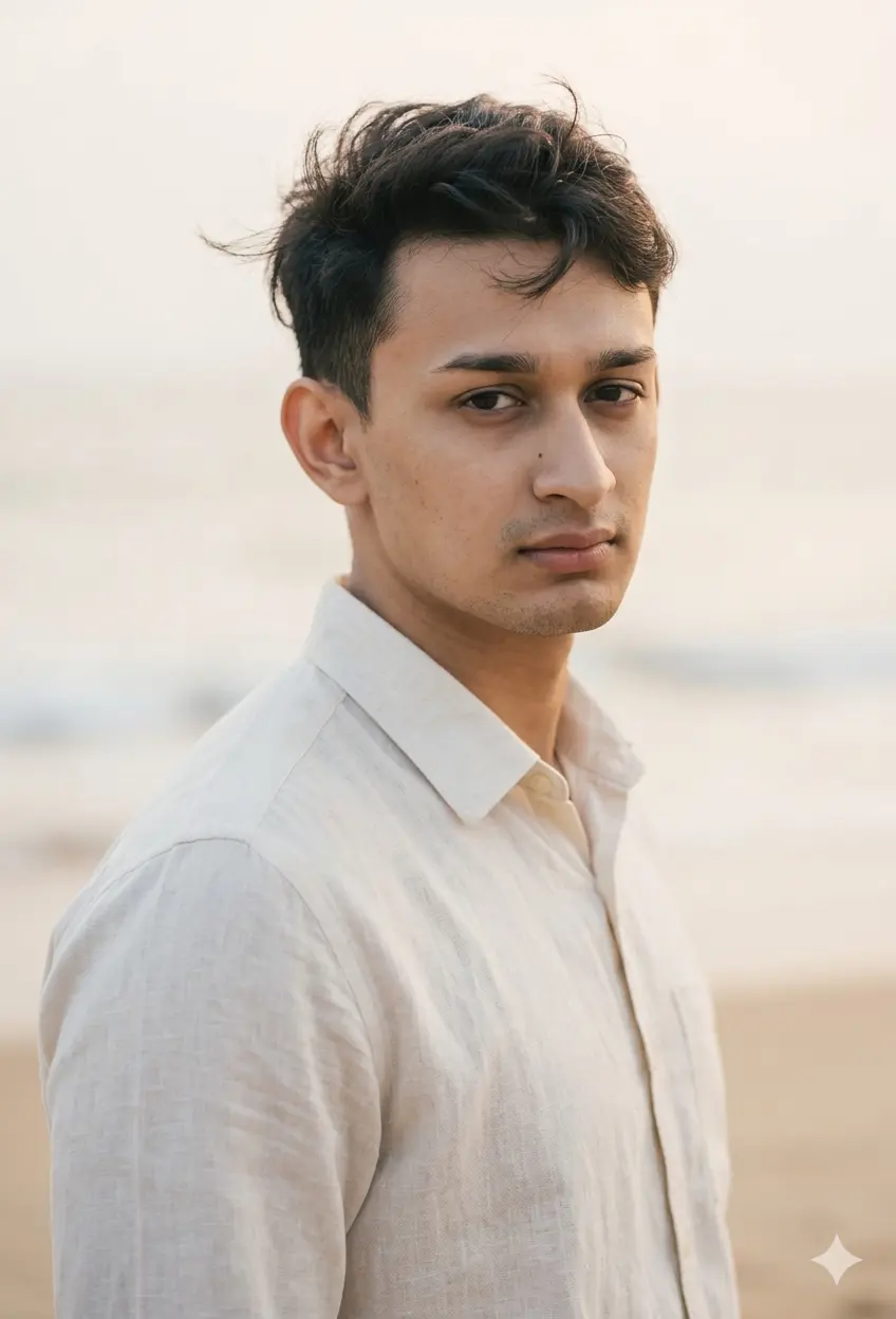 Close-Up Wind Portrait — Clean Masculine Look