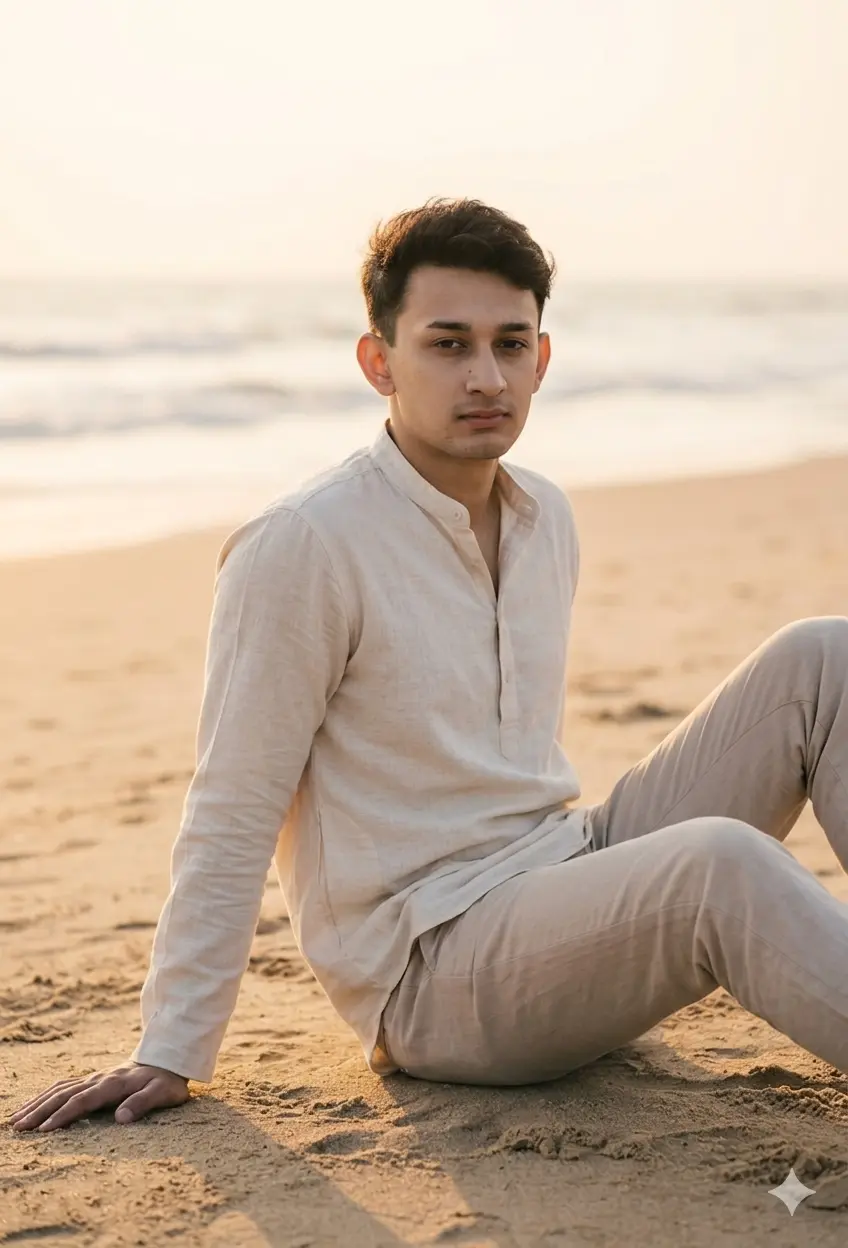 Sitting on Sand — Relaxed Human-Taken Portrait