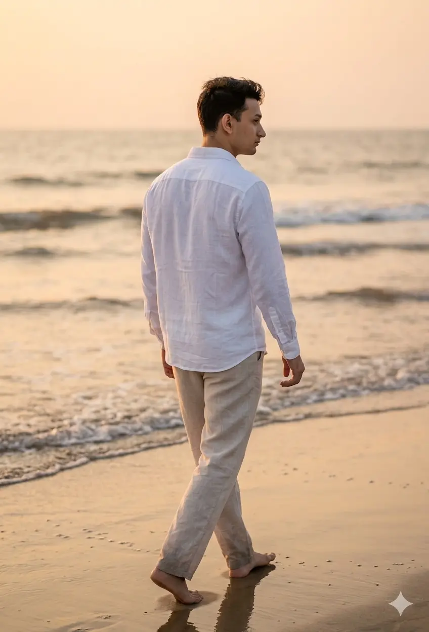 Walking Near Waves — Natural Back Pose