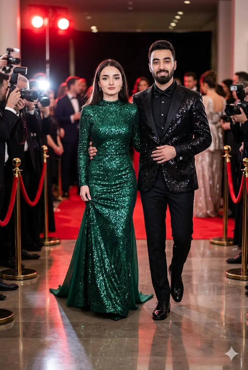 Emerald Green & Black Sequined Couple