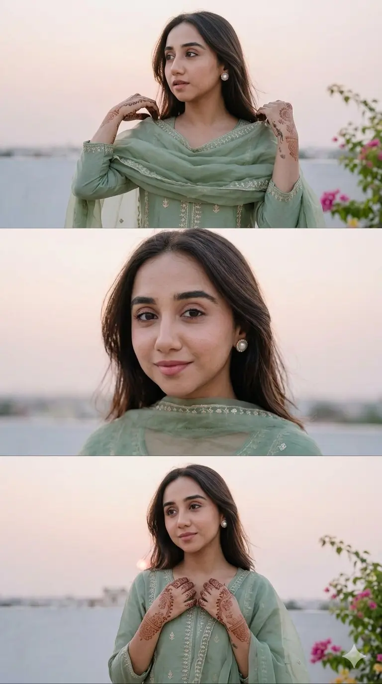 Gemini AI Girl Collage Prompt Sage Green Soft Traditional Look Sage Green Soft Traditional Look