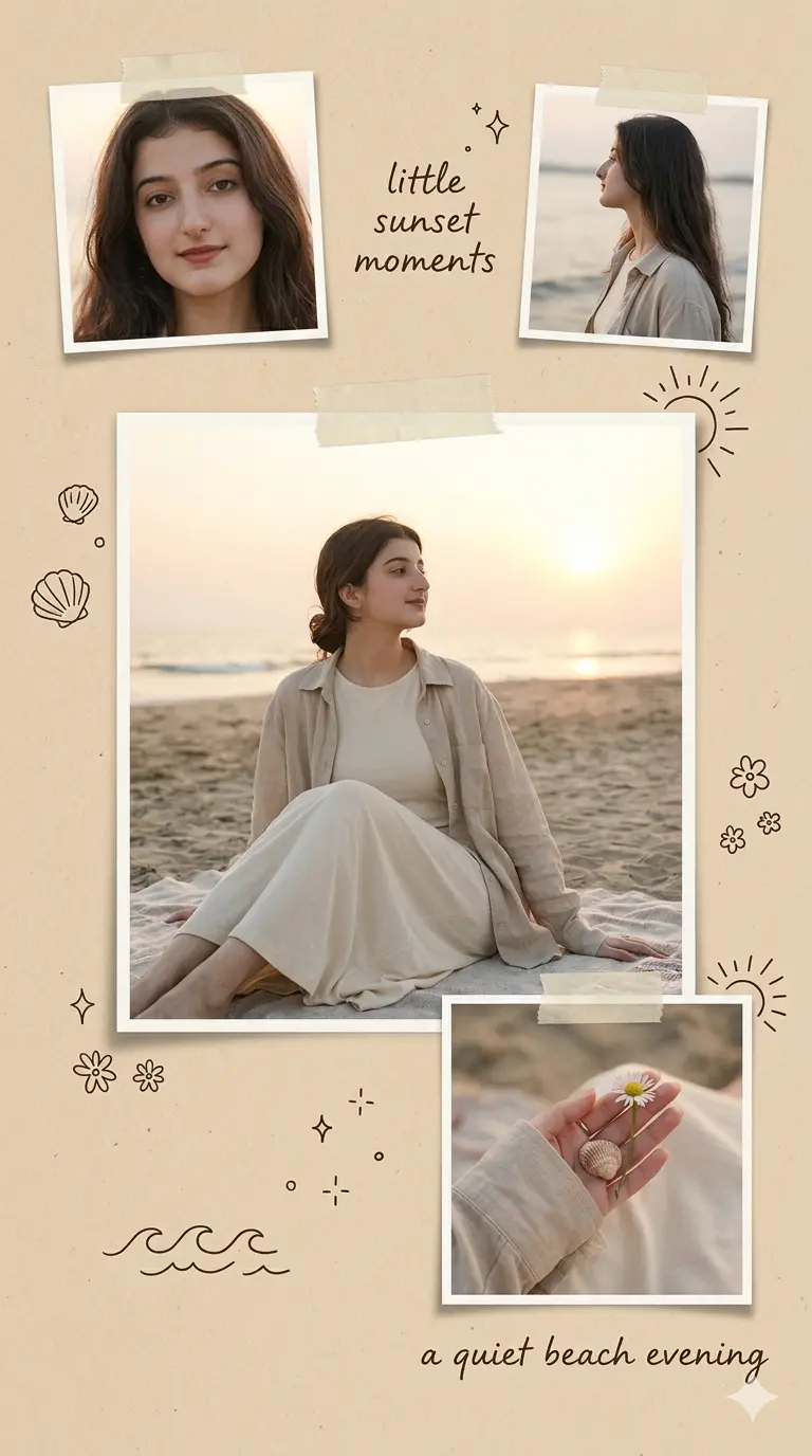 Beach Diary Page Layout — With Doodle + Caption Text