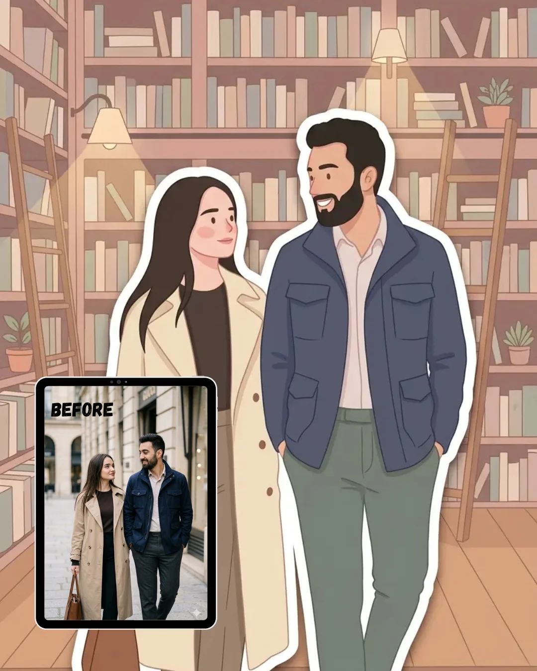 Pastel Bookshop Sticker Portrait