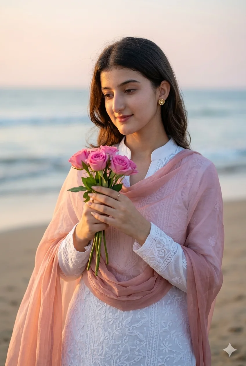 Close-Up with Flowers | White Chikankari Look