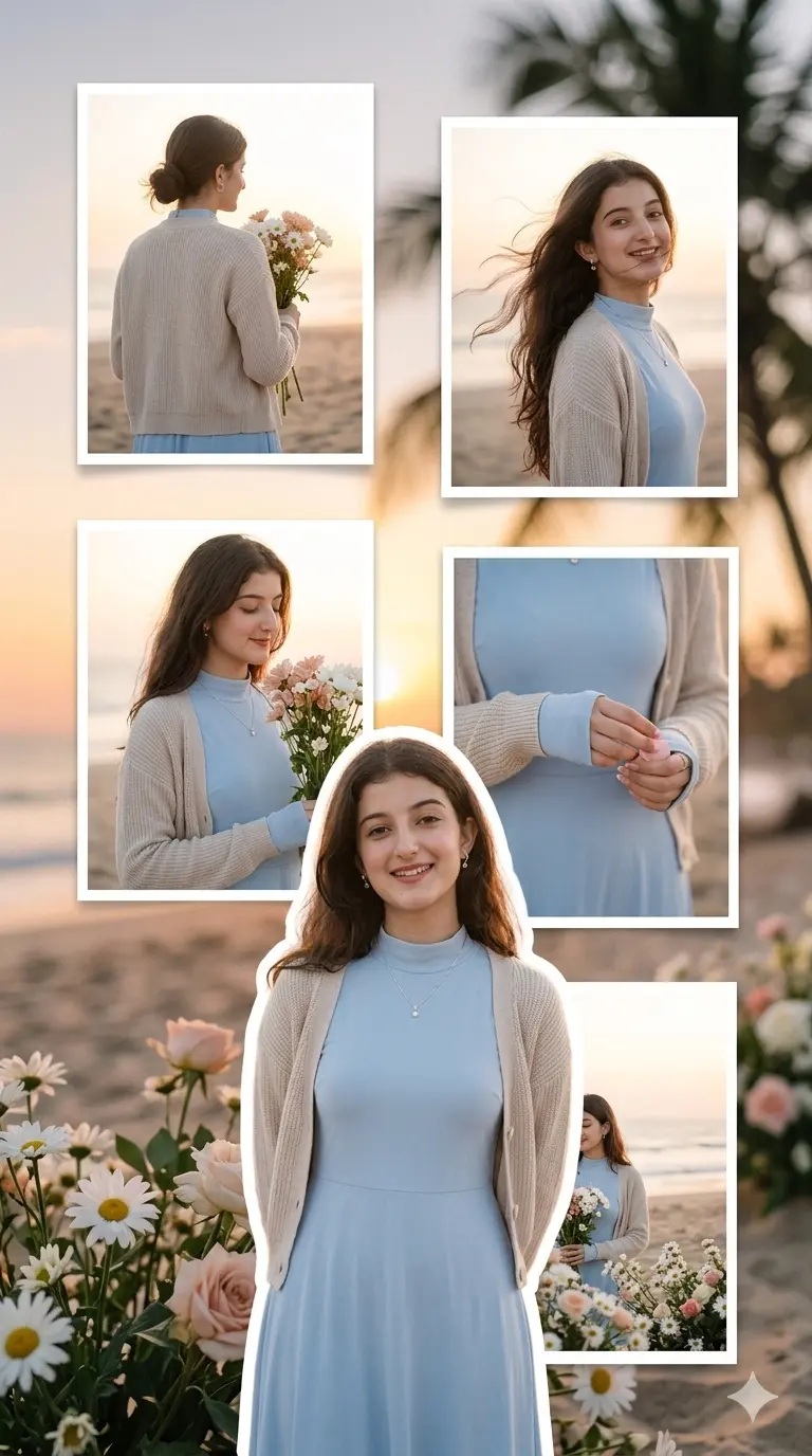 Gemini Girl Photo Prompt Floral Sunset Beach Layout