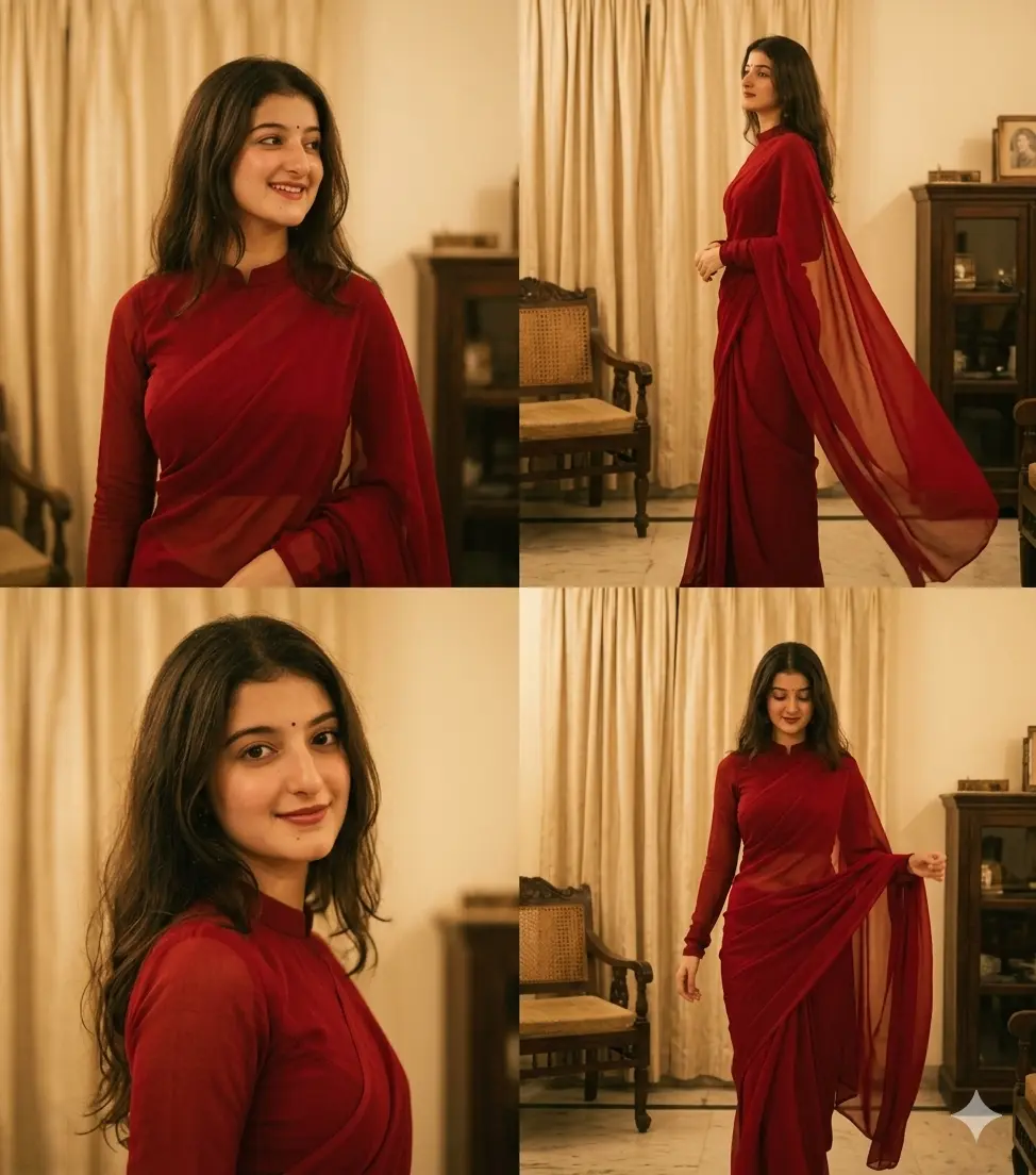 Gemini Girl Saree Photo Prompt Red Saree Candid Poses Collage