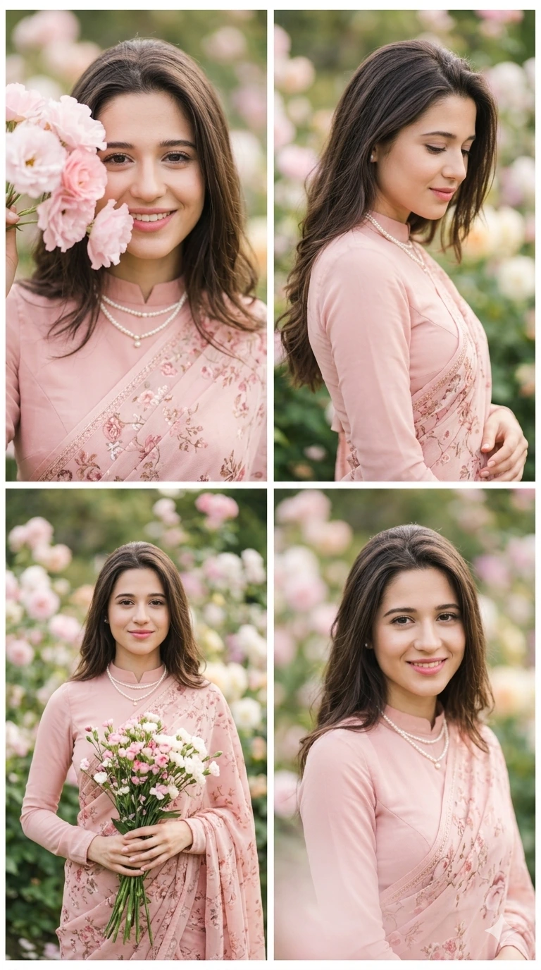 Gemini Girl Saree Prompt Pink Saree Floral Look