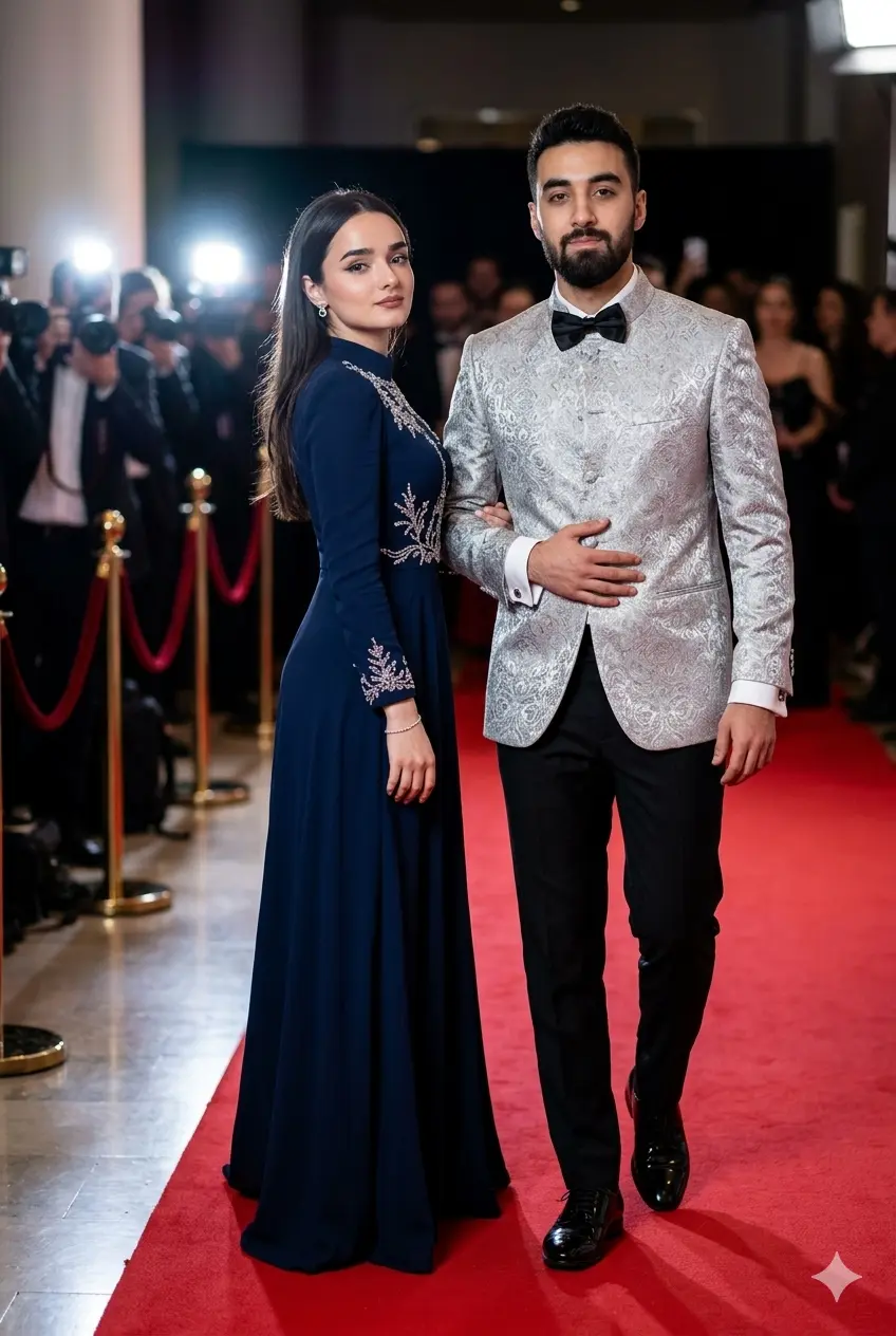 Midnight Blue & Silver Sequined Couple