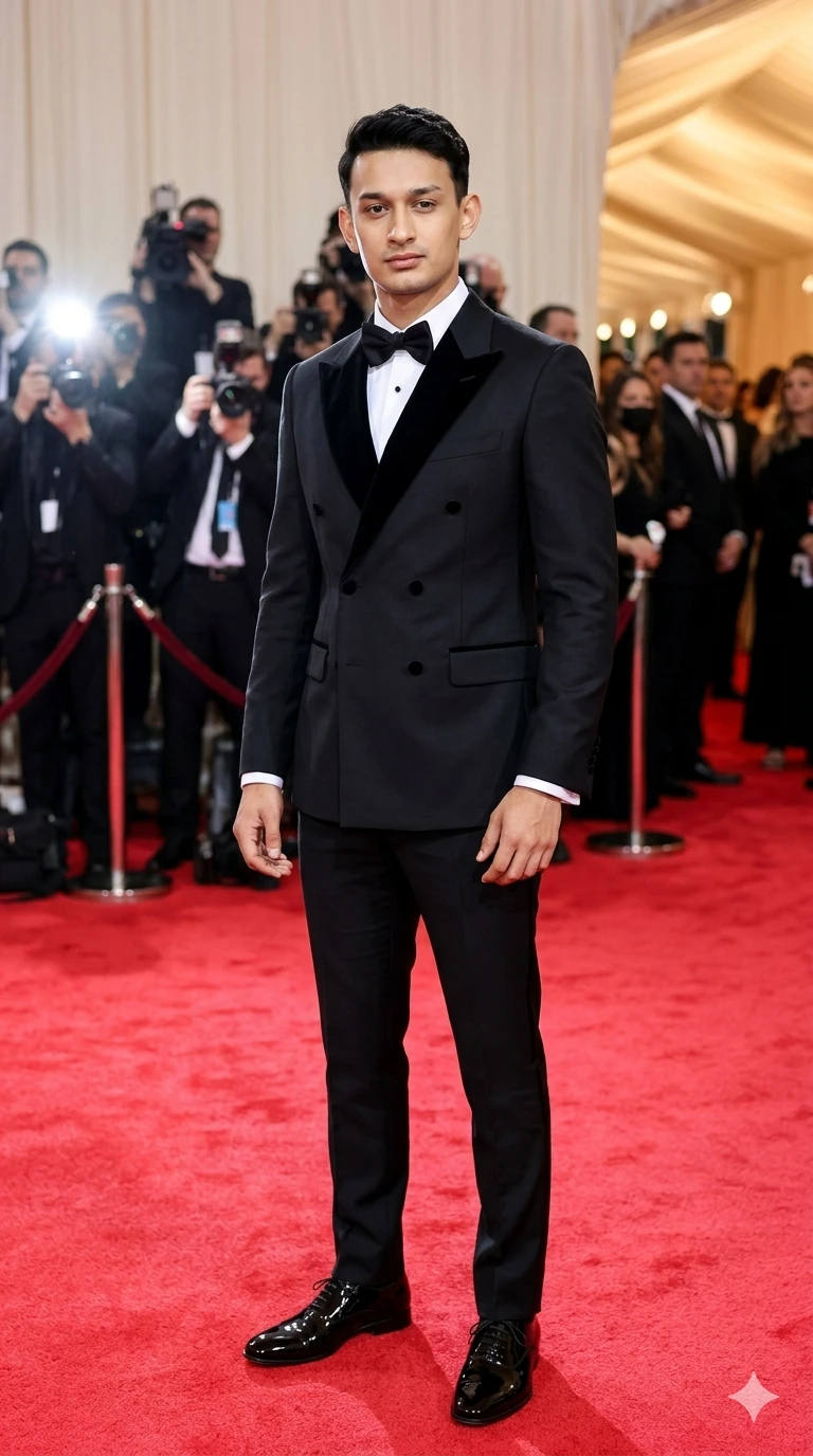 Black Double-Breasted Tuxedo with Velvet Lapels