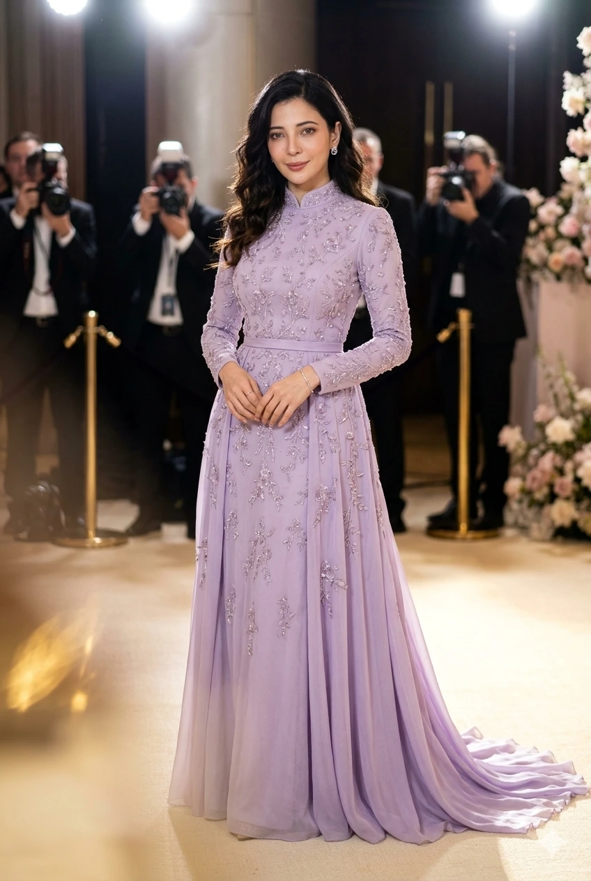 Met Gala Lavender Embroidered Couture Gown Gemini Photo Prompt Girls
