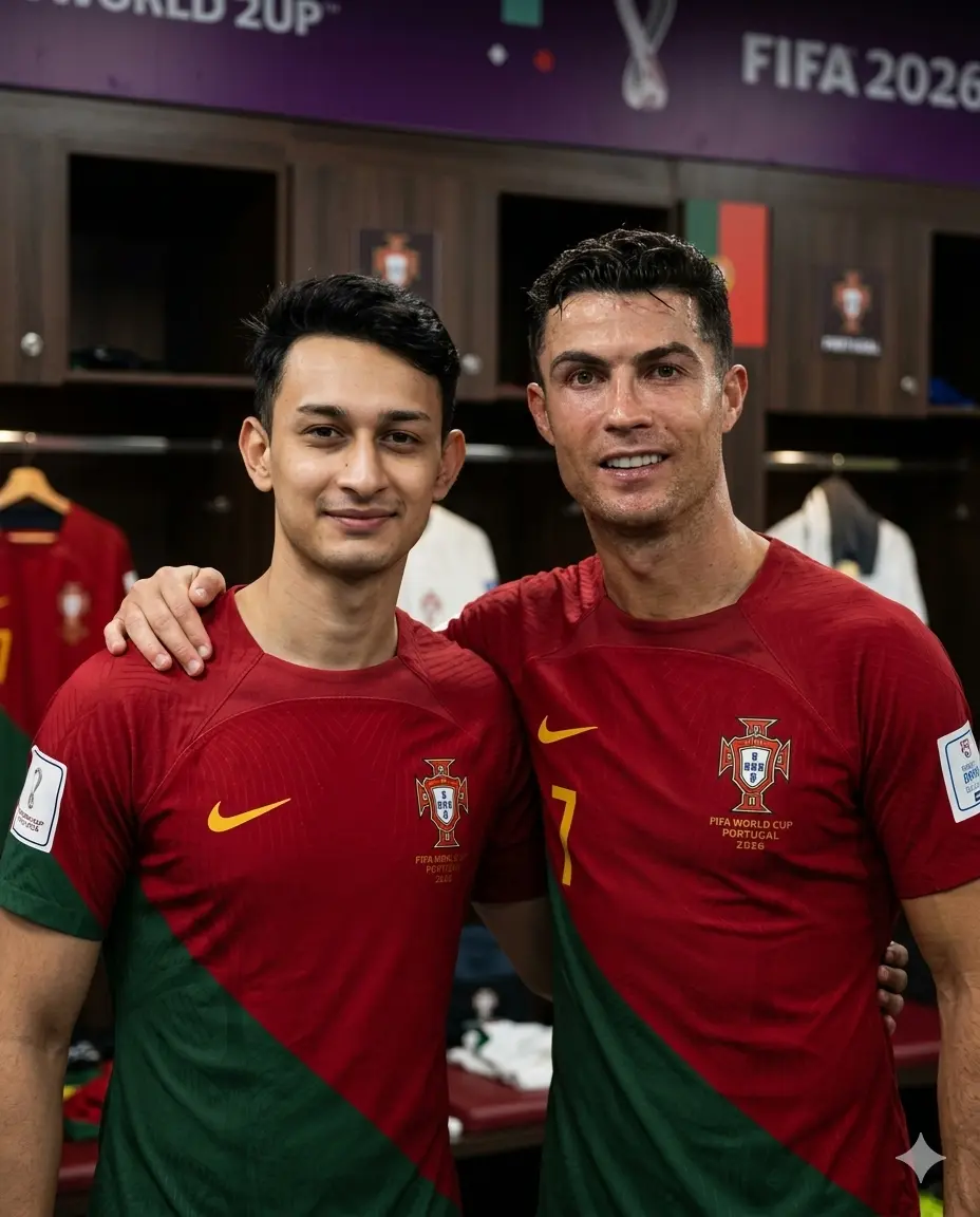 Photo with Cristiano Ronaldo in Portugal Dressing Room Gemini AI Boys Prompt