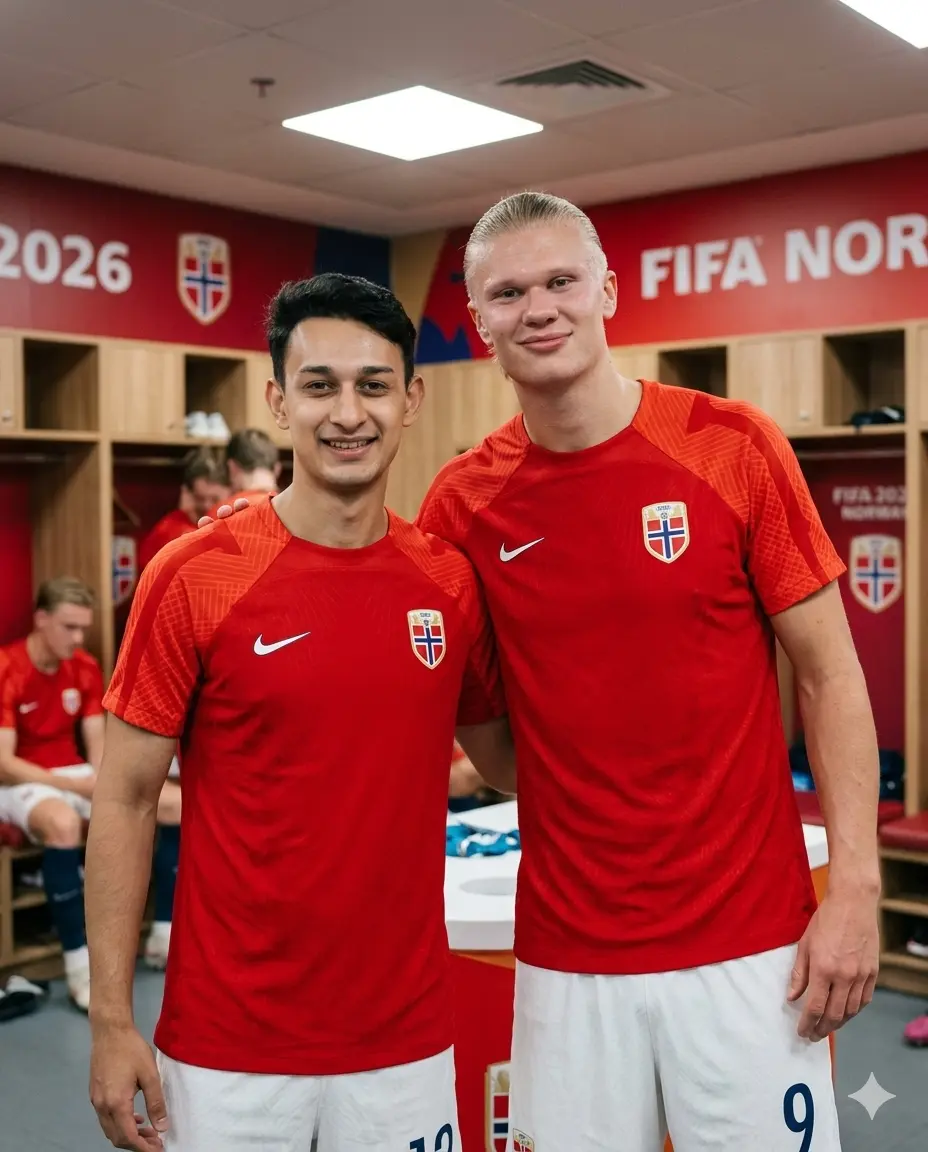 Photo with Erling Haaland in Norway Dressing Room