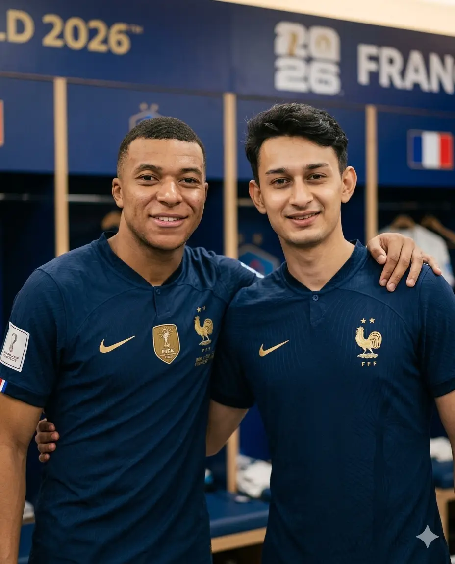 Photo with Kylian Mbappé in France Dressing Room