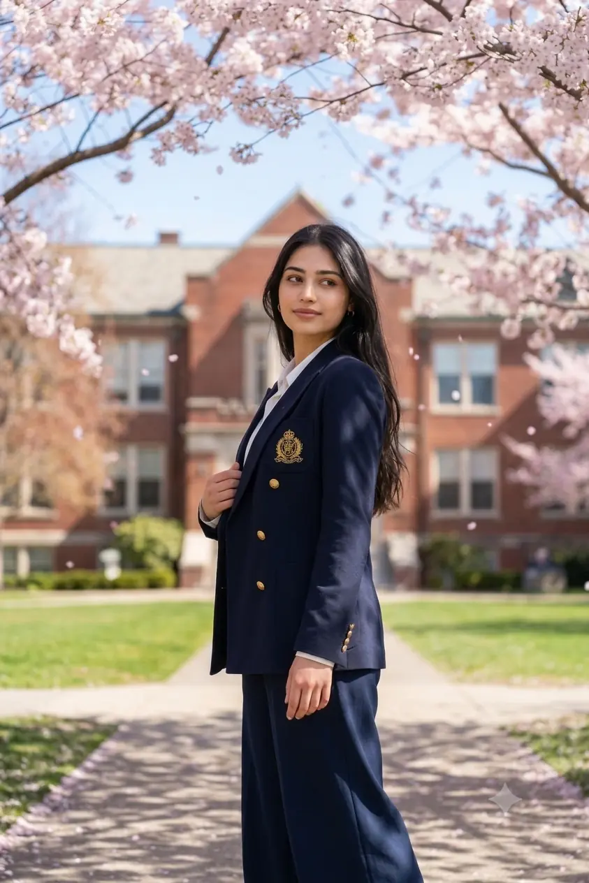AI Cherry Blossom Campus Portrait Prompt - Aesthetic Spring University Photography