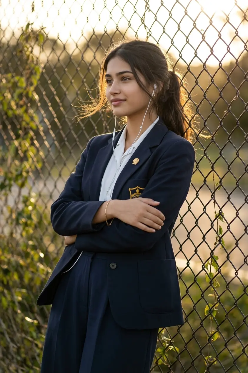 AI School Uniform Golden Hour Portrait Prompt - Aesthetic Basketball Court Photography