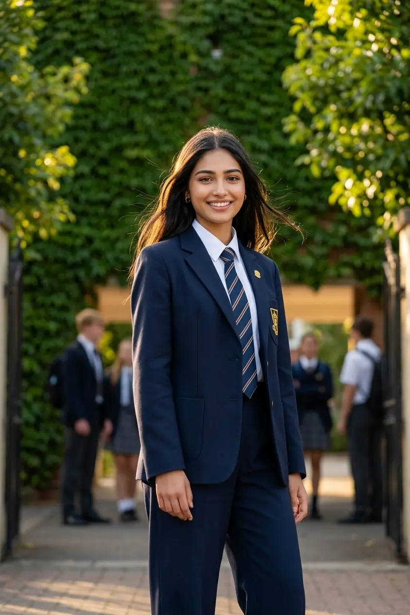 AI School Gate Portrait Prompt - Golden Hour Smile Photography