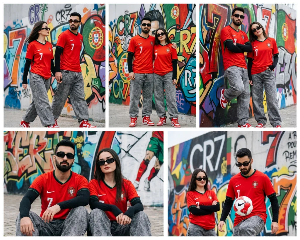 CR7 Jersey Couple AI Photo Prompt: 6 Gemini Prompts for Portugal Number 7 Street Style Portraits
