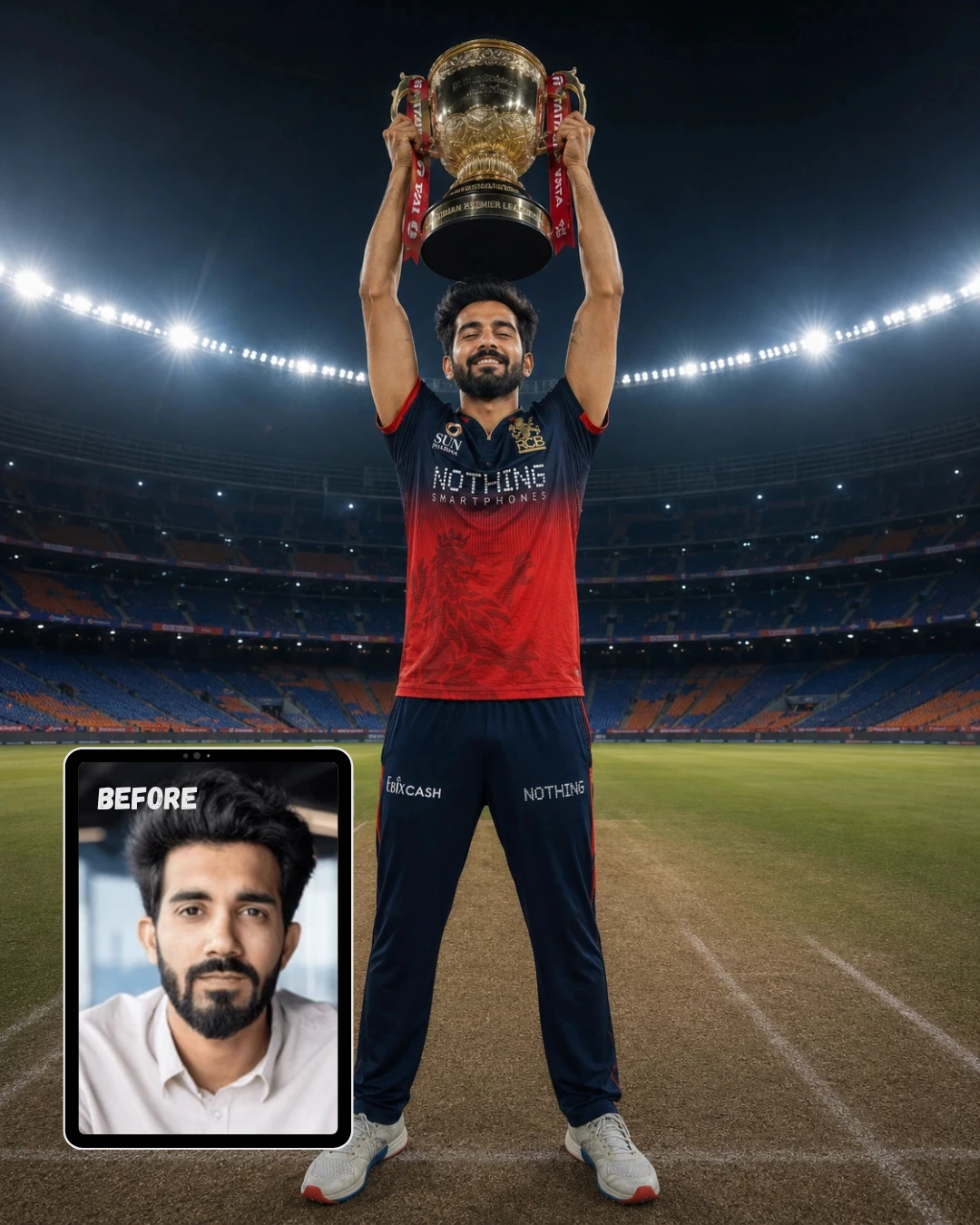 Photo Celebrating RCB IPL Win Alone in Empty Stadium at Midnight