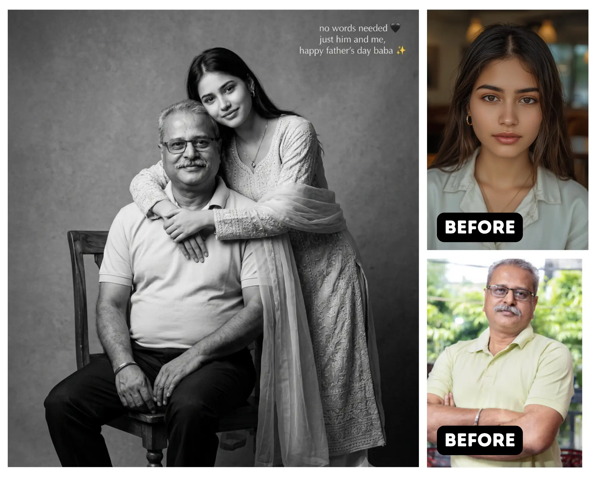 Father Daughter Black White Fine Art Indian Girl Ethnic Wear Father's Day Photography Prompt For Girls