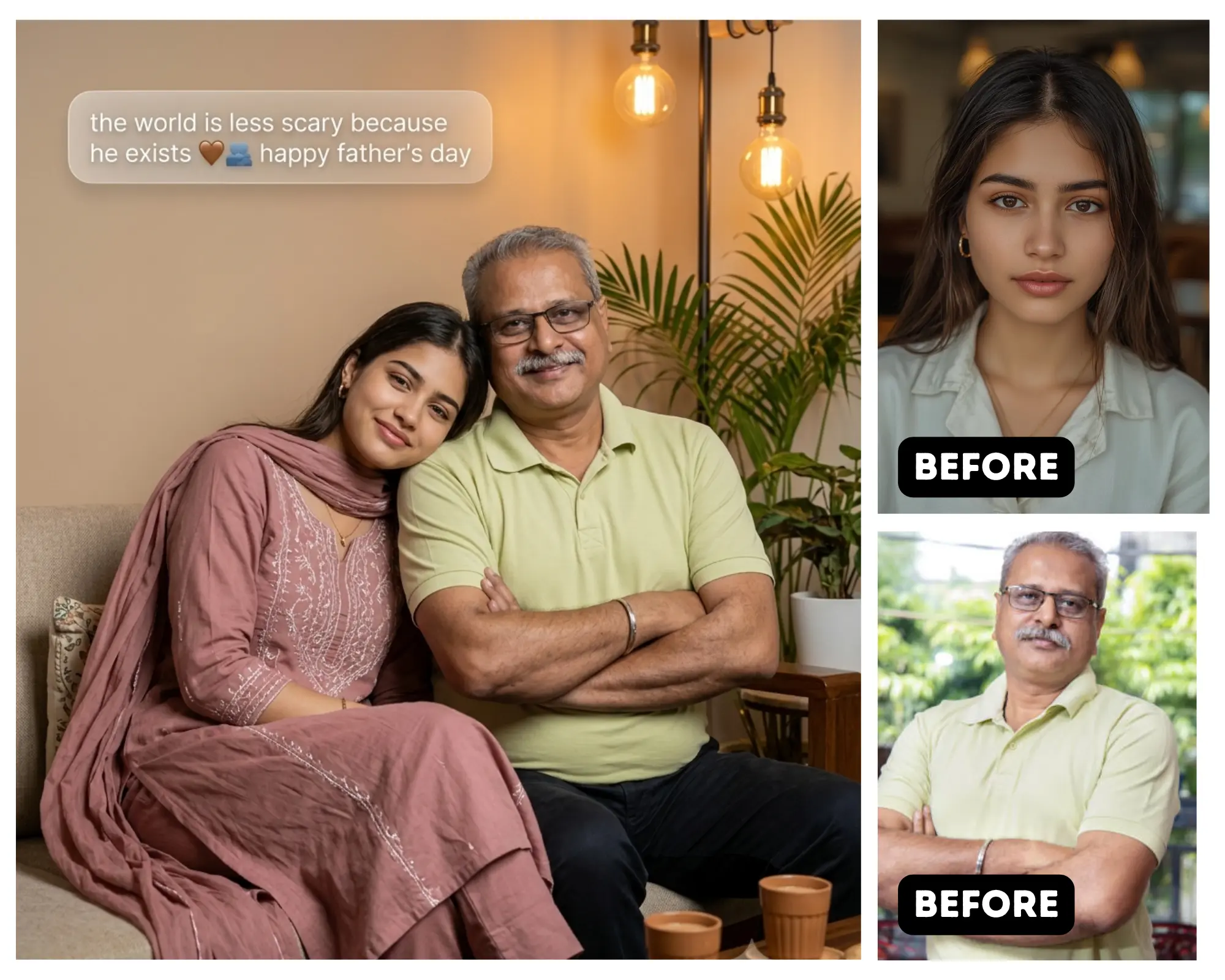 Father Daughter Cozy Home Indian Father's Day Portrait Prompt For Girls