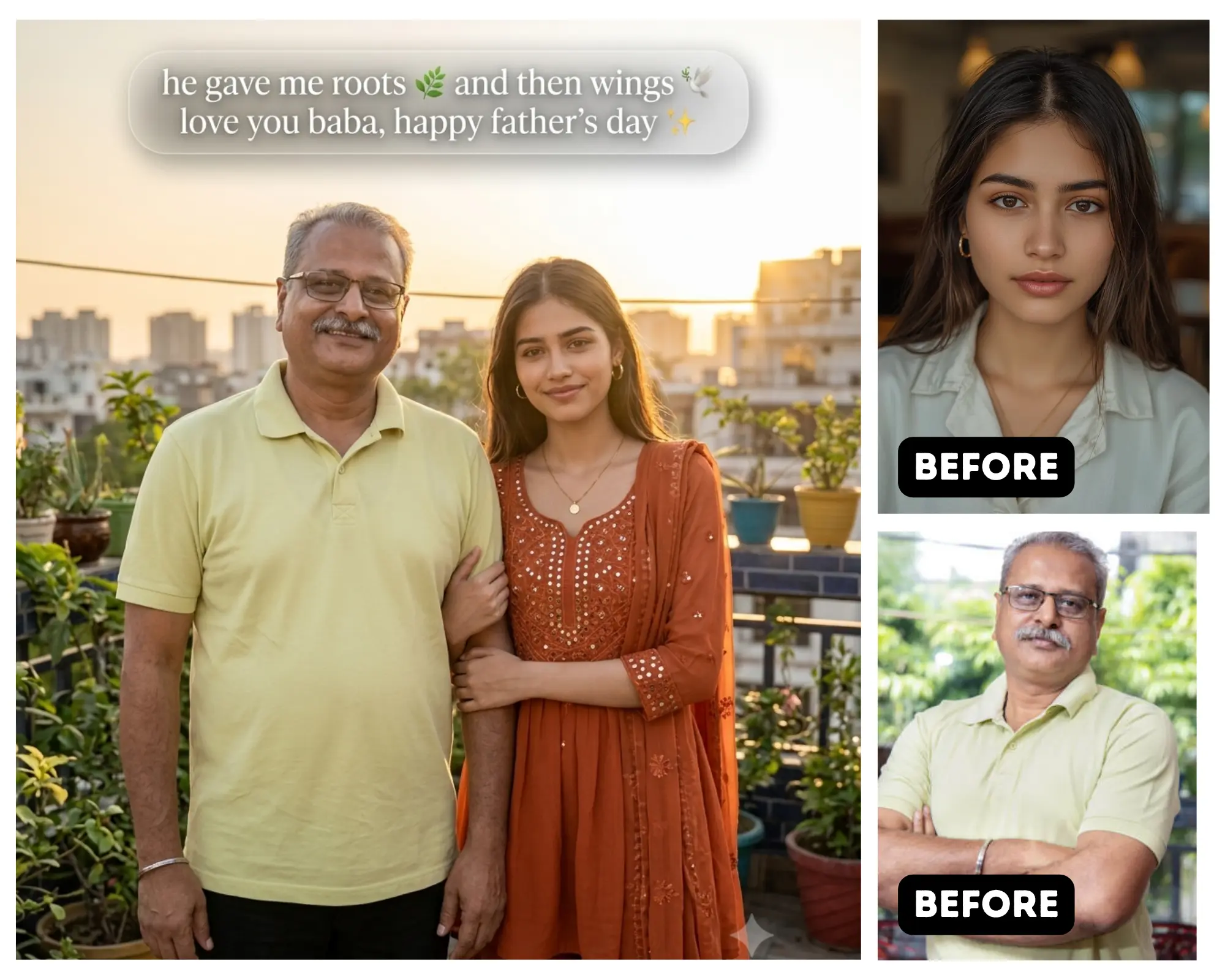 Father Daughter Golden Hour Rooftop Indian Girl Desi Outfit Father's Day Prompt