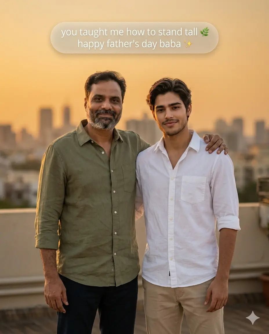 Father Son Golden Hour Rooftop Indian Boy Father's Day Prompt