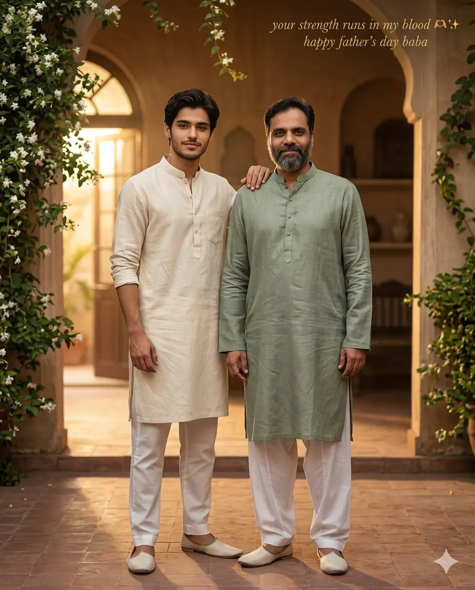 Father Son Heritage Haveli Indian Boy Ethnic Wear Father's Day AI Prompt