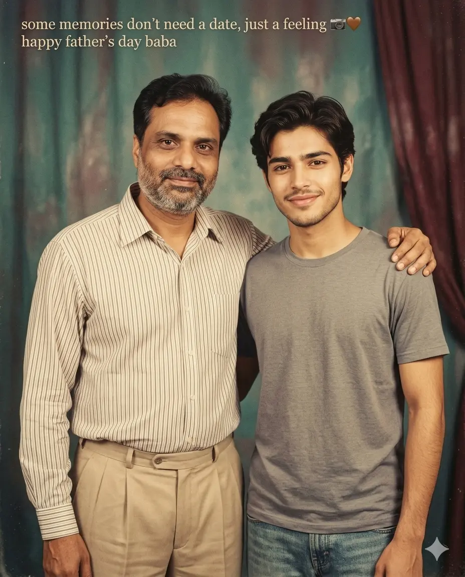Father Son Vintage 90s Style Retro Photo Indian Boy Father's Day Prompt