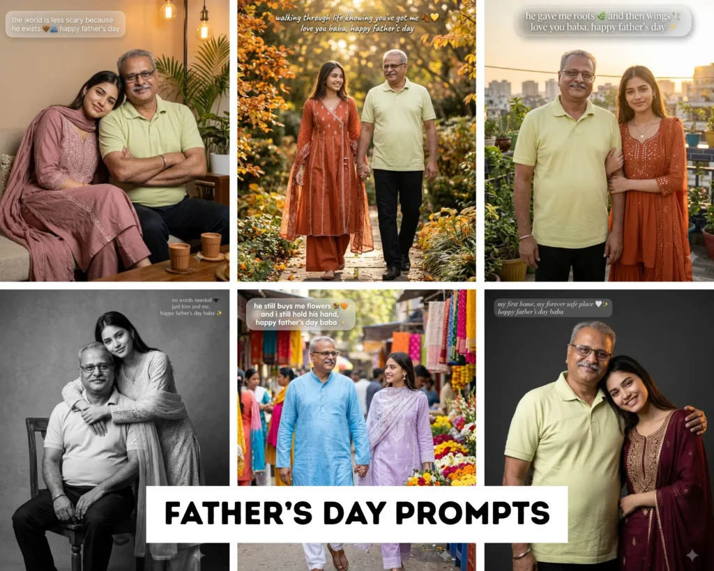 Father and daughter prompt for Gemini AI: 6 Father’s Day portrait prompts for desi girls