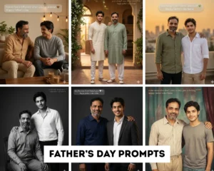 Father and son prompt for Gemini 6 Father's Day portrait prompts for desi boys