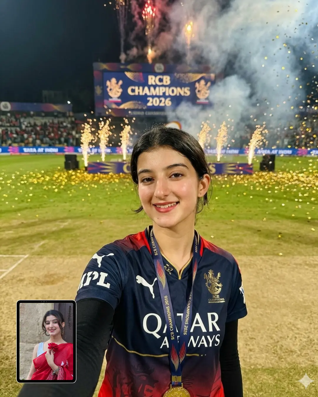 Pitch Selfie with RCB Medal