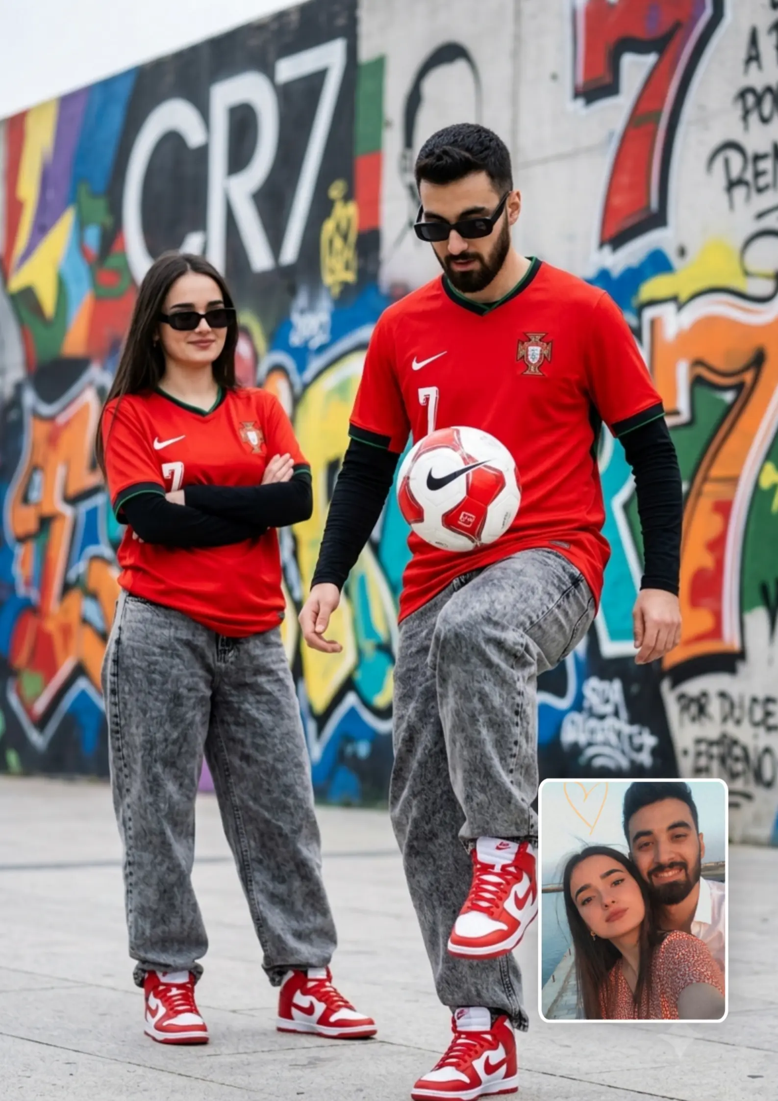 Portugal Number 7 Couple Man Juggling Football Woman Watching — CR7 AI Image Prompt Gemini 2026