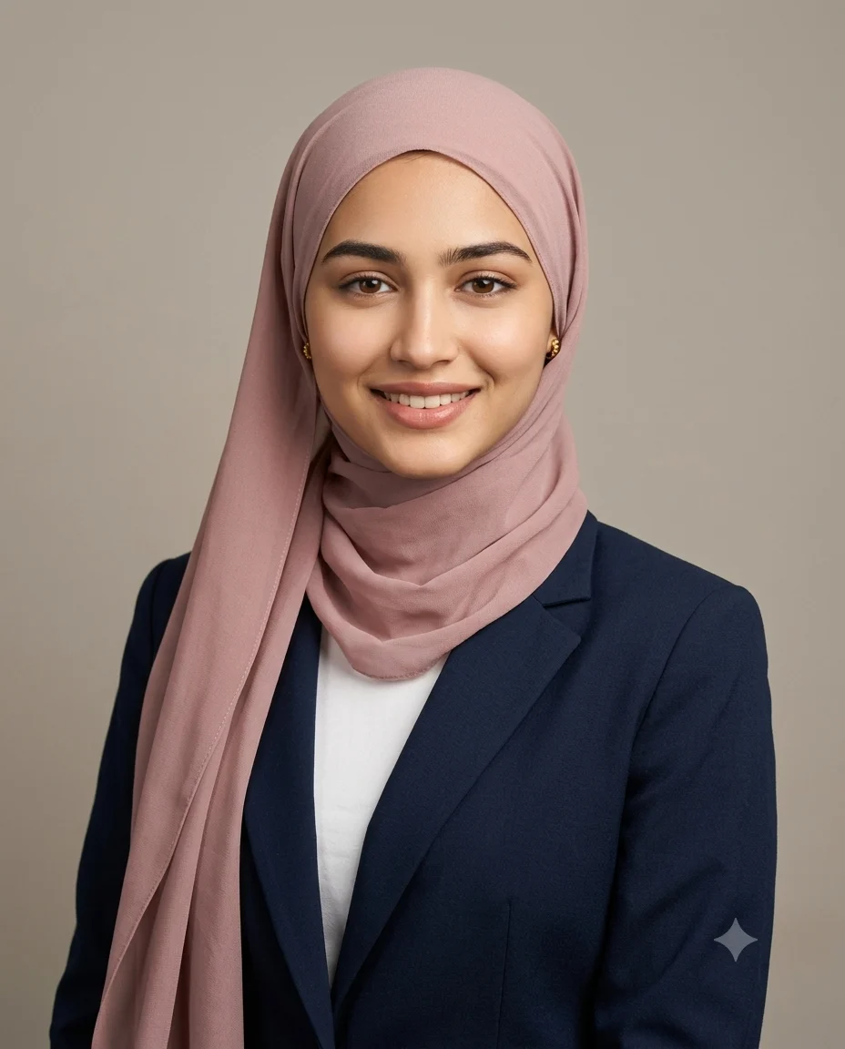 Professional Photo Prompt for LinkedIn Girls: Hijab Navy Jacket Portrait