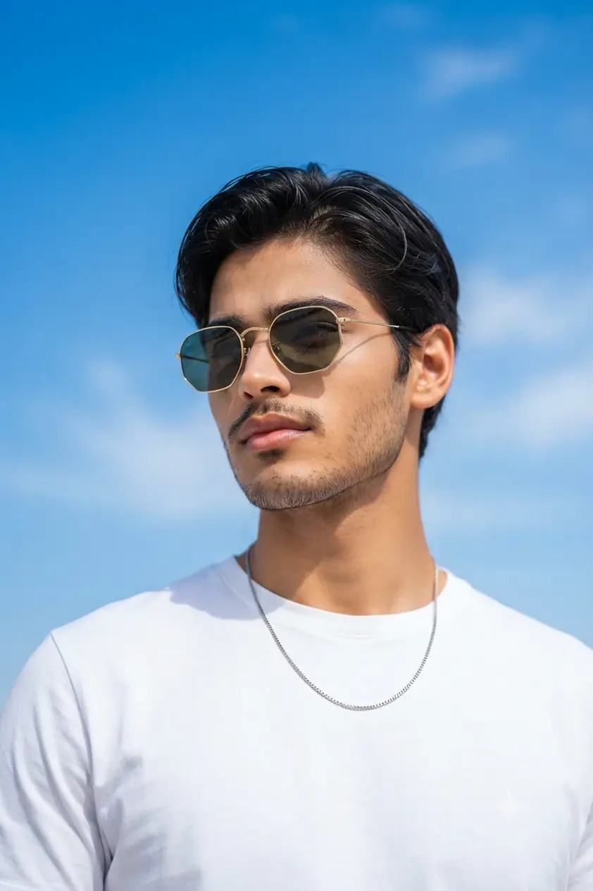 Prompt 1: Boy wearing sunglasses photo prompt with sky background