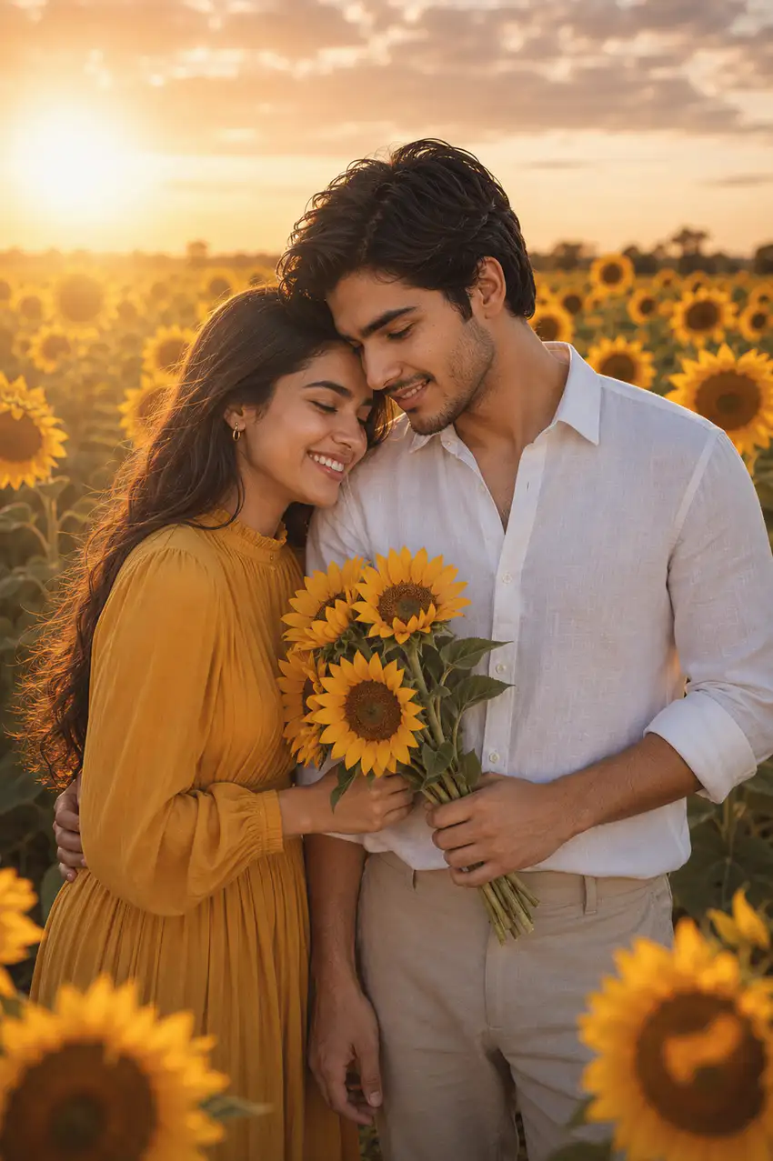 Prompt 5: Couple Photo Prompt for Golden Sunflower Field Portraits