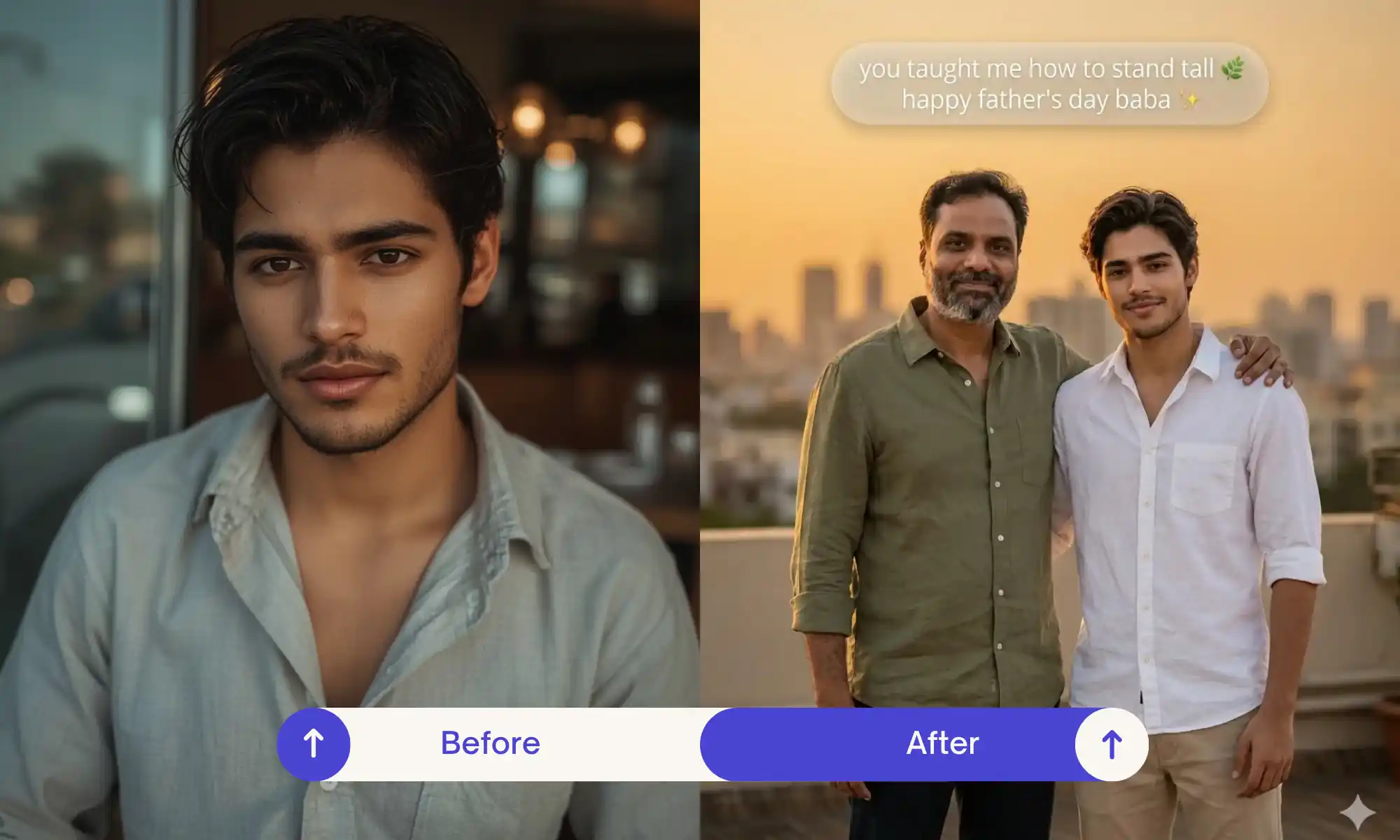 Gemini AI Photo Prompt Before After Result Father Son Photo Prompt For Fathers Day