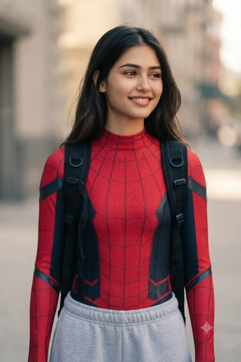 Spiderman AI Prompt for Women — Candid City Street Photo